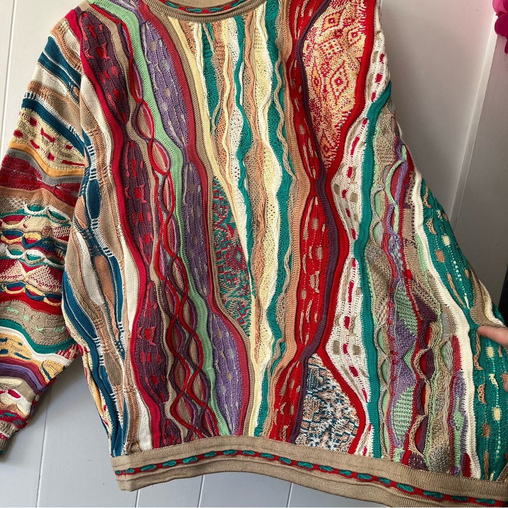 Vintage Coogi 3D Knit Mercerized Cotton Sweater Australia 1980s Biggie Colourful - Picture 5 of 11